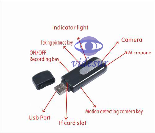 VSU8AVI U Disk Hidden Camera U8/motion detection recording | Super mini USB disk shape DVR camera 